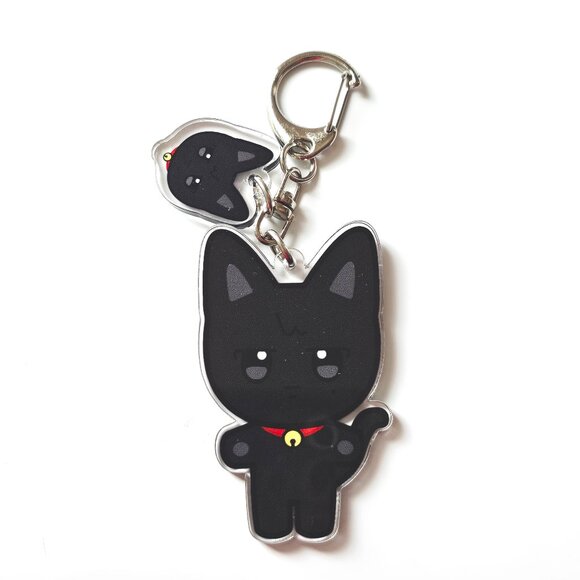 Kawaii Black Cat Acrylic Keychain Chubi Style Charm Anime Kitty Accessory Gift - Picture 1 of 2